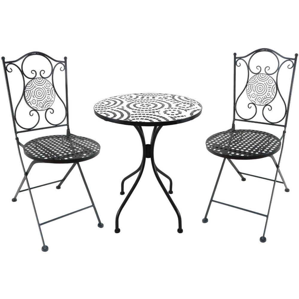 Home Source Carlton 2 Seater Black and White Tiled Top Metal Garden Bistro Set Image 2