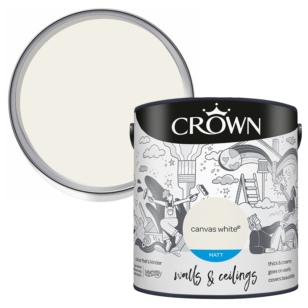 Crown Breatheasy Walls & Ceilings Canvas White Matt Emulsion Paint 2.5L Image 1