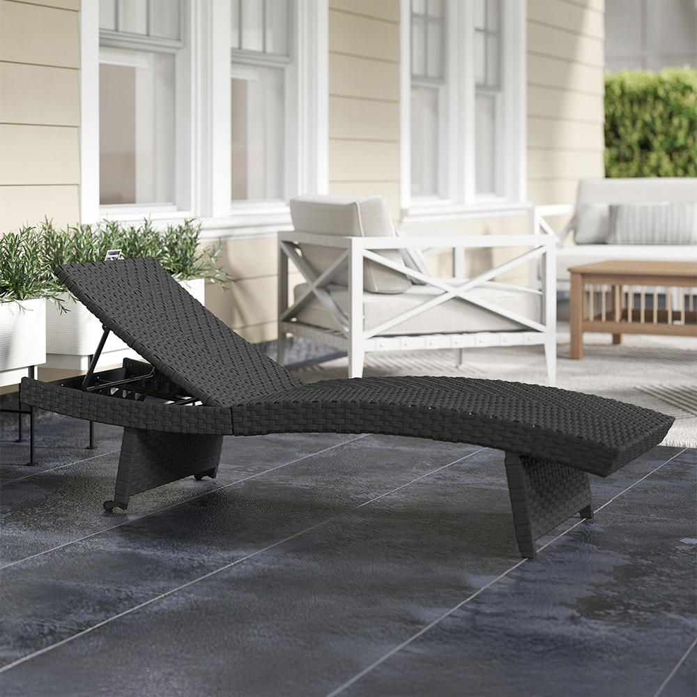 Outsunny Black Rattan 4 Position Adjustable Sun Lounger Image 1