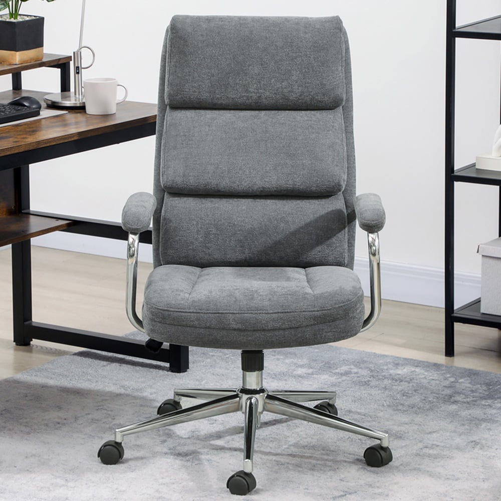 HOMCOM Charcoal Grey Linen Fabric Tilting Chair Image 1