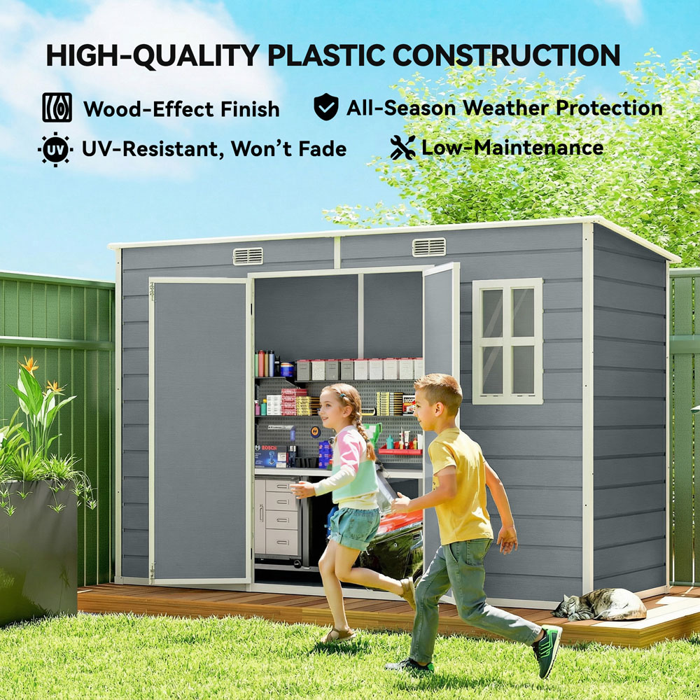 Outsunny 10 x 4ft Grey Pent Garden Shed with Built-In Floor Image 7