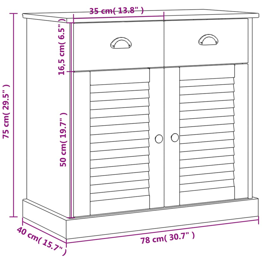 vidaXL 2 Door 2 Drawer White Solid Pine Wood Sideboard Image 9
