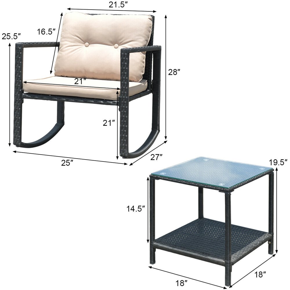 Costway 2 Seater Beige Garden Rocking Bistro Set with Cushion Image 9