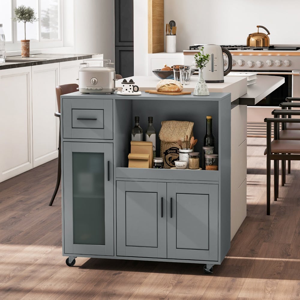 Costway 3 Door Single Drawer Single Shelf Grey Kitchen Island Trolley Image 3