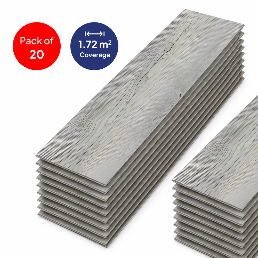 Britwall Pebble Grey Herringbone Wood-Embossed SPC Vinyl Flooring 625 x 125mm 20 Pack Image 3