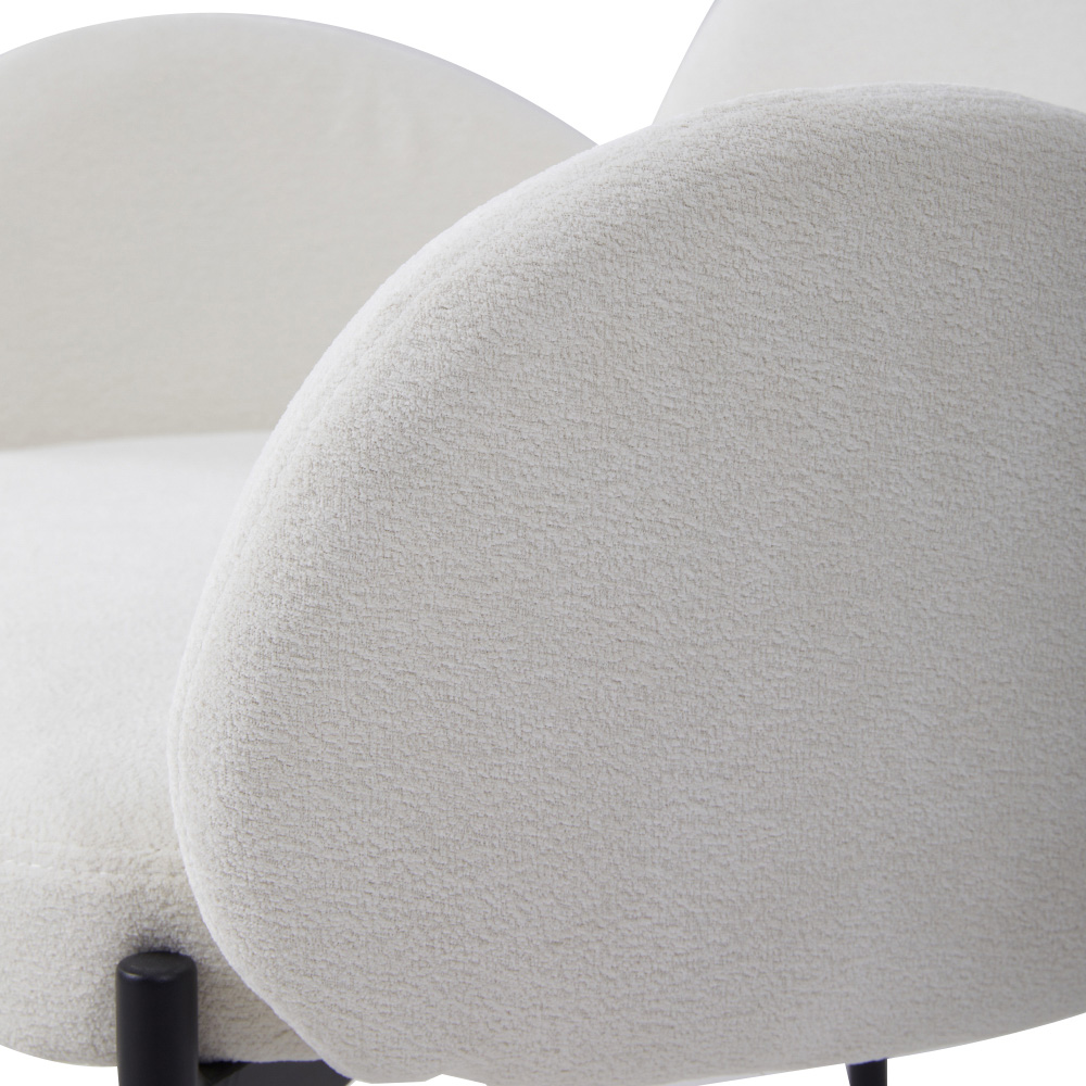 Living and Home Set of 2 White Upholstered Teddy Fleece Dining Chair with Armrests Image 5