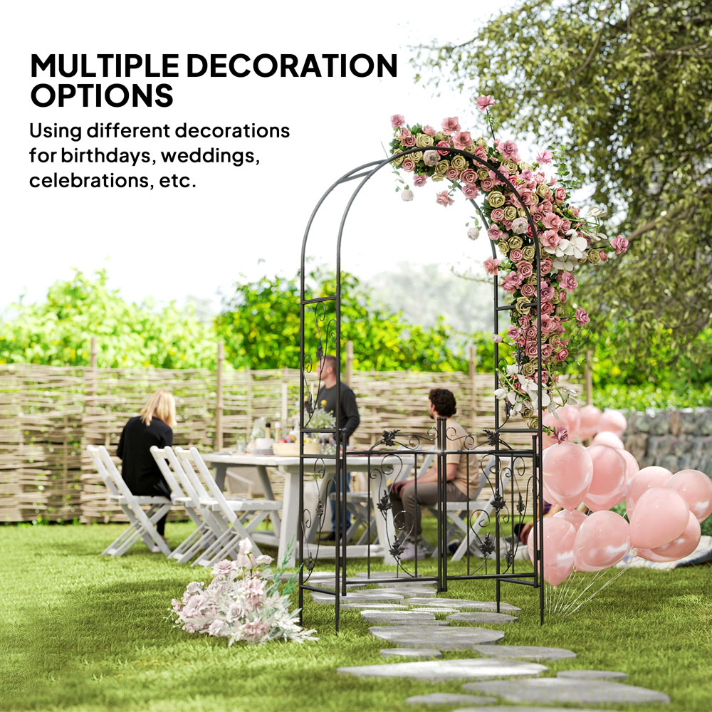 Outsunny 7 x 4ft Black Steel Garden Arch with Double Gate Image 6