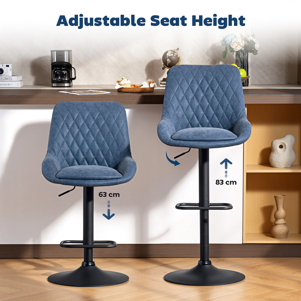 Portland Set of 2 Blue Swivel Bar Stool with Backrest and Footrest Image 8