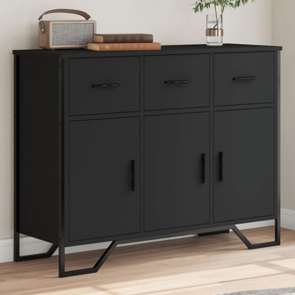 vidaXL 3 Door 3 Drawer Black Wooden Sideboard Image 1