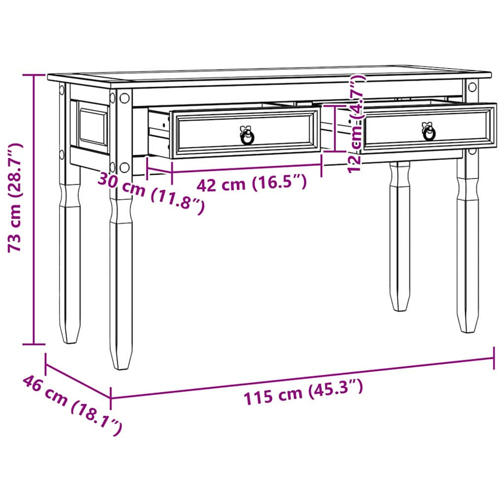 vidaXL Corona 2 Drawer White Solid Pine Wood Accent Table Image 9