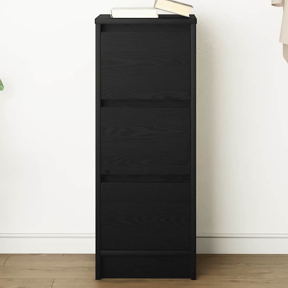 vidaXL 3 Drawer Black Oak Wooden Sideboard Image 1