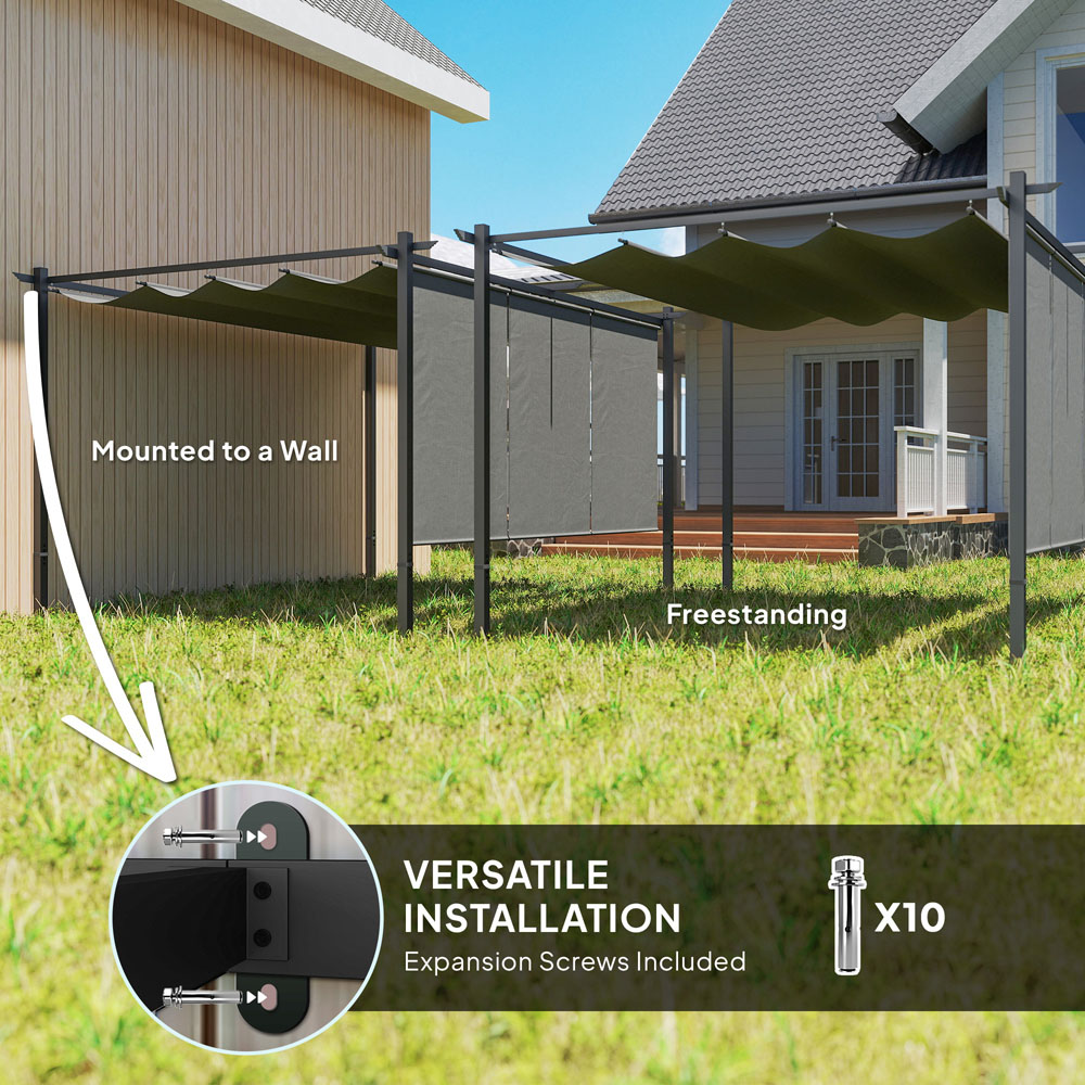 Outsunny 3 x 4m Grey Metal Pergola with Retractable Roof and Roller Shade Image 6