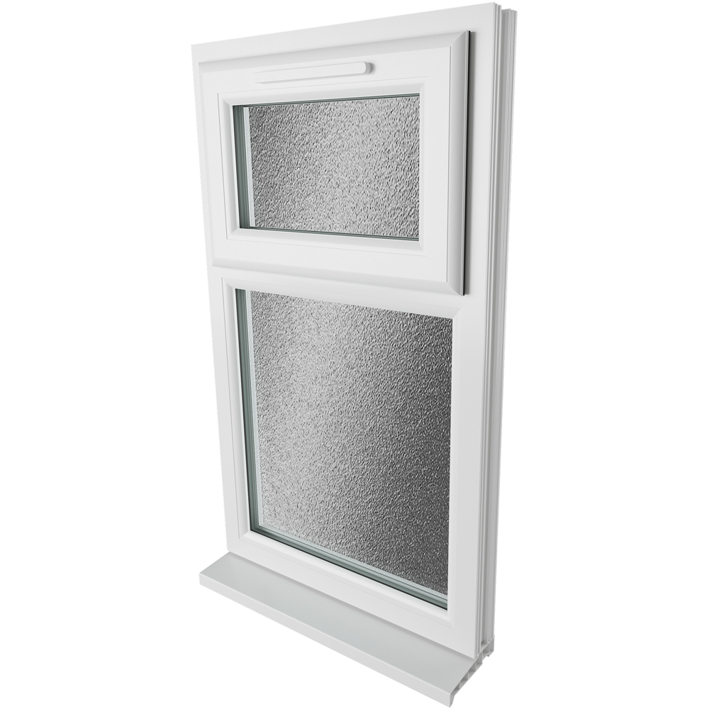 Crystal uPVC Double Glazed Window Top Hung Over Fixed Light White Obscure Glass 1190x965mm Image 9
