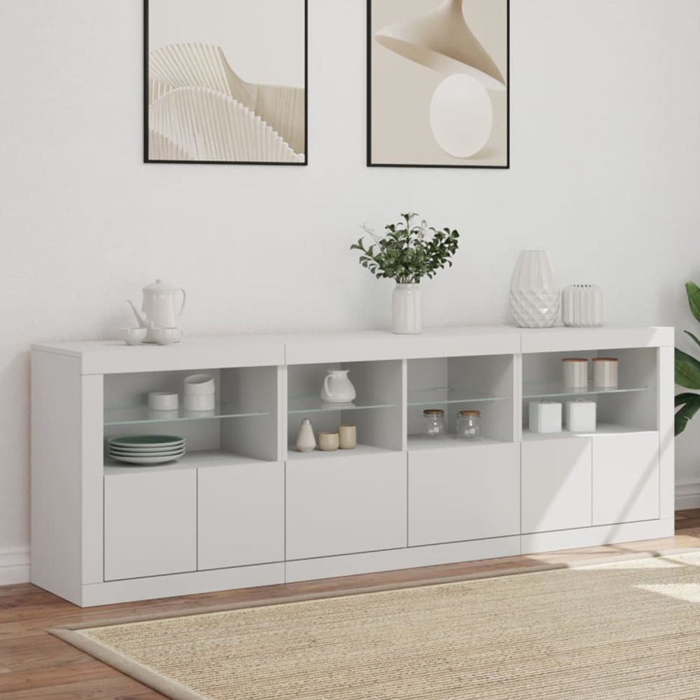 vidaXL 6 Door 8 Shelf White LED Sideboard 3 Piece Image 1