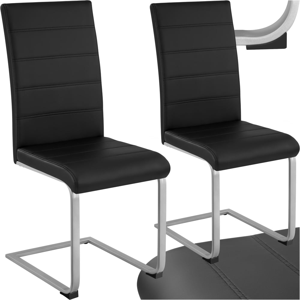 tectake Set of 2 Black Cantilever High Backrest Dining Chair Image 2