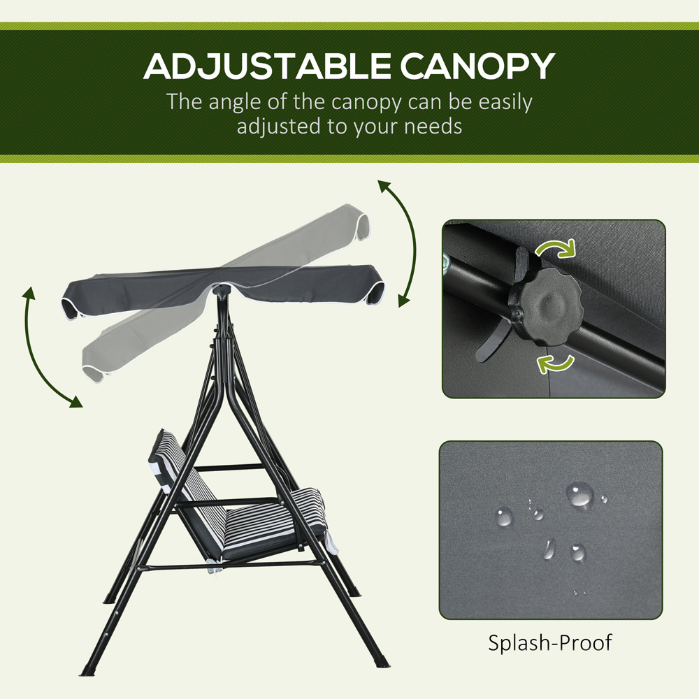 Outsunny 3 Seater Grey and White Swing Chair with Canopy Image 5