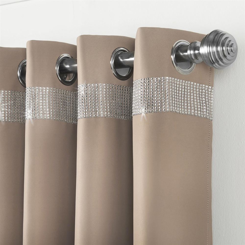 Alan Symonds Palace Beige Plain Thermal Ring Top Eyelet Curtains with Diamante Band 228 x 228cm Image 2