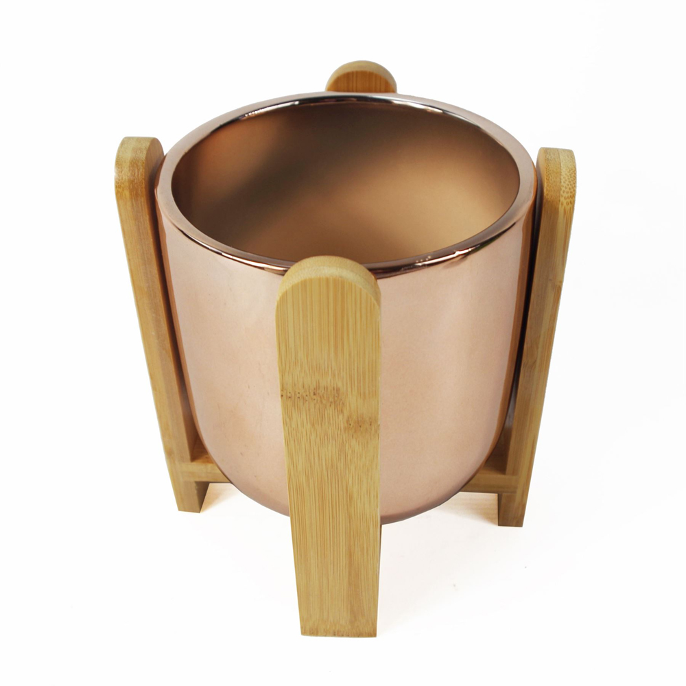 Leaf Gold Ceramic Planter with Bamboo Stand 16cm Image 3