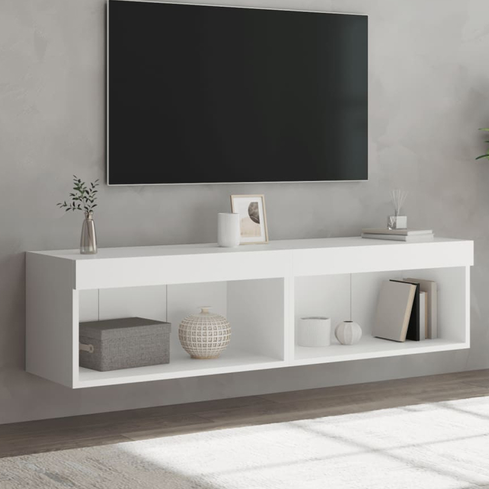 vidaXL Single Shelf White Wall Mounted LED TV Cabinet Set of 2 Image 1