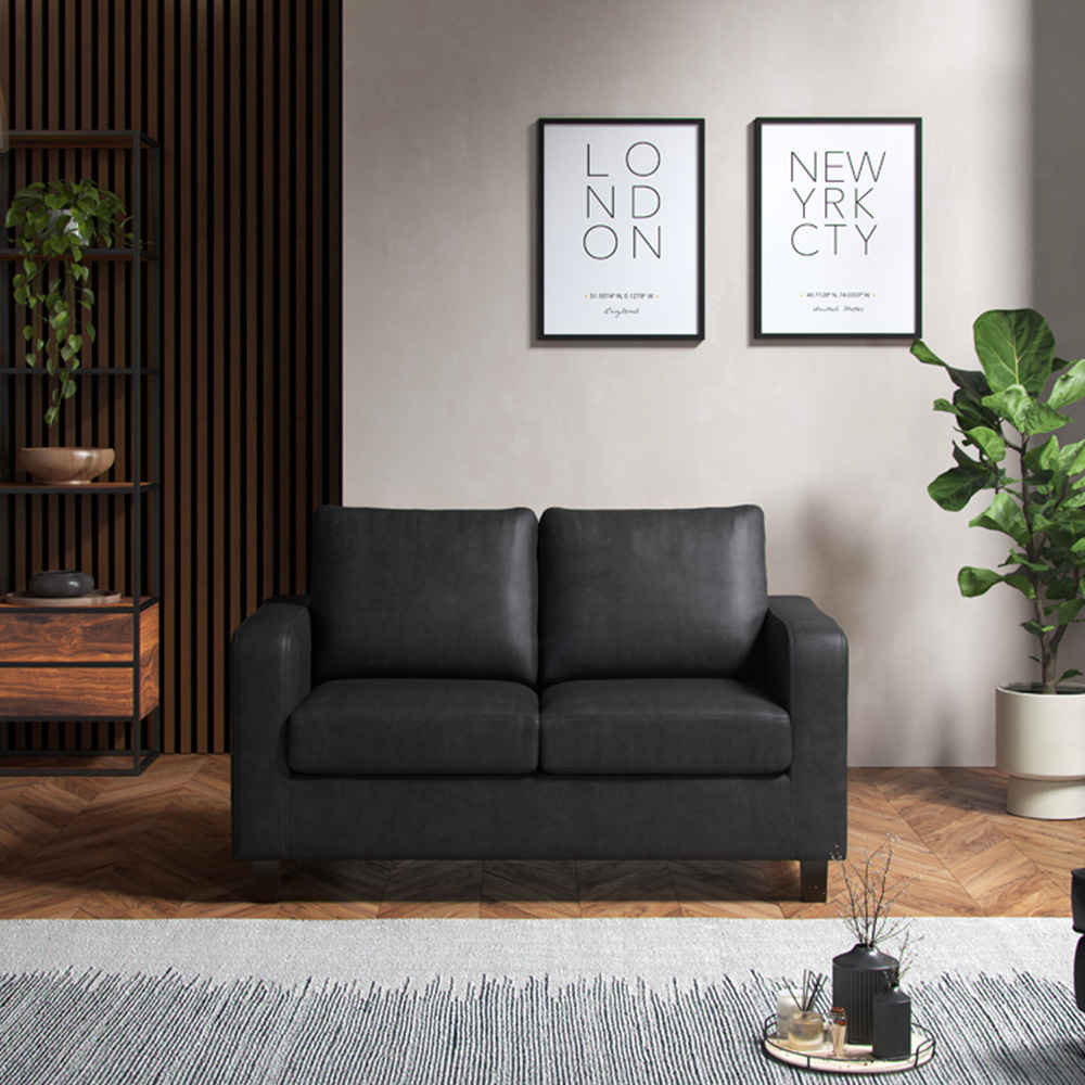 Monroe 2 Seater Black PU Leather Sofa Image 3