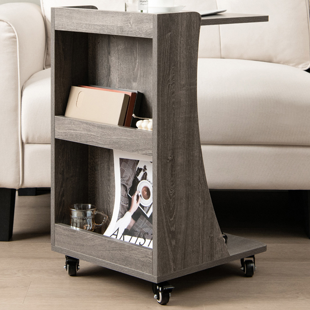 Costway 3 Shelf C Shaped Grey Side Table Image 1