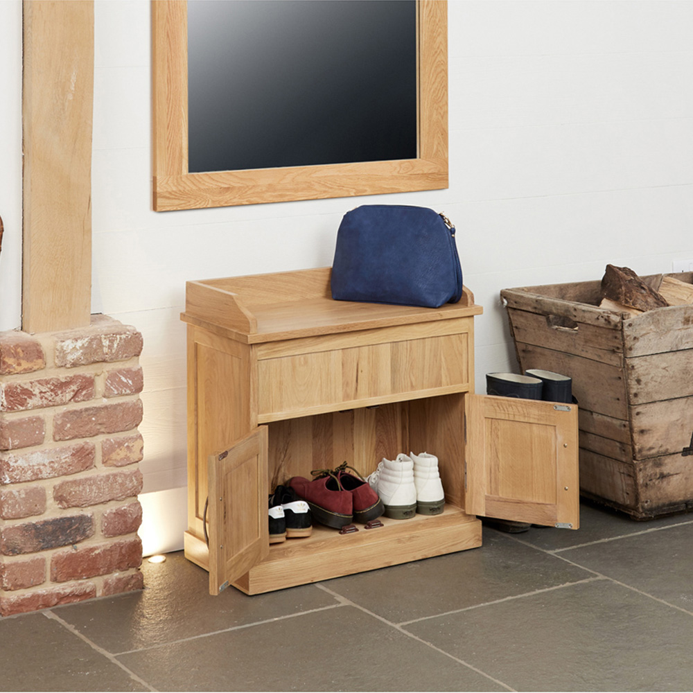 Baumhaus Mobel 2 Door Oak Shoe Bench with Hidden Storage Image 2