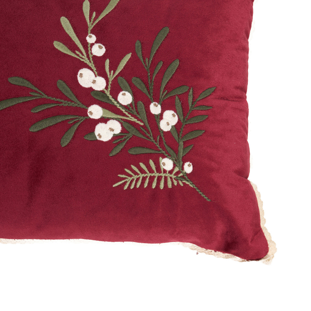 Mistletoe Velvet Cushion Burgundy Image 9