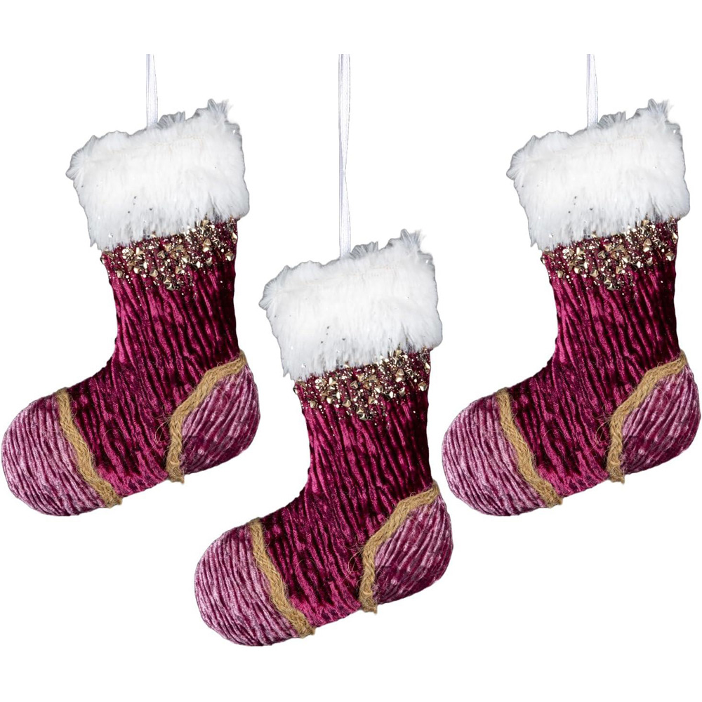 Shatchi Burgundy and Pink Stocking Hanging Christmas Decoration 15cm Image 2