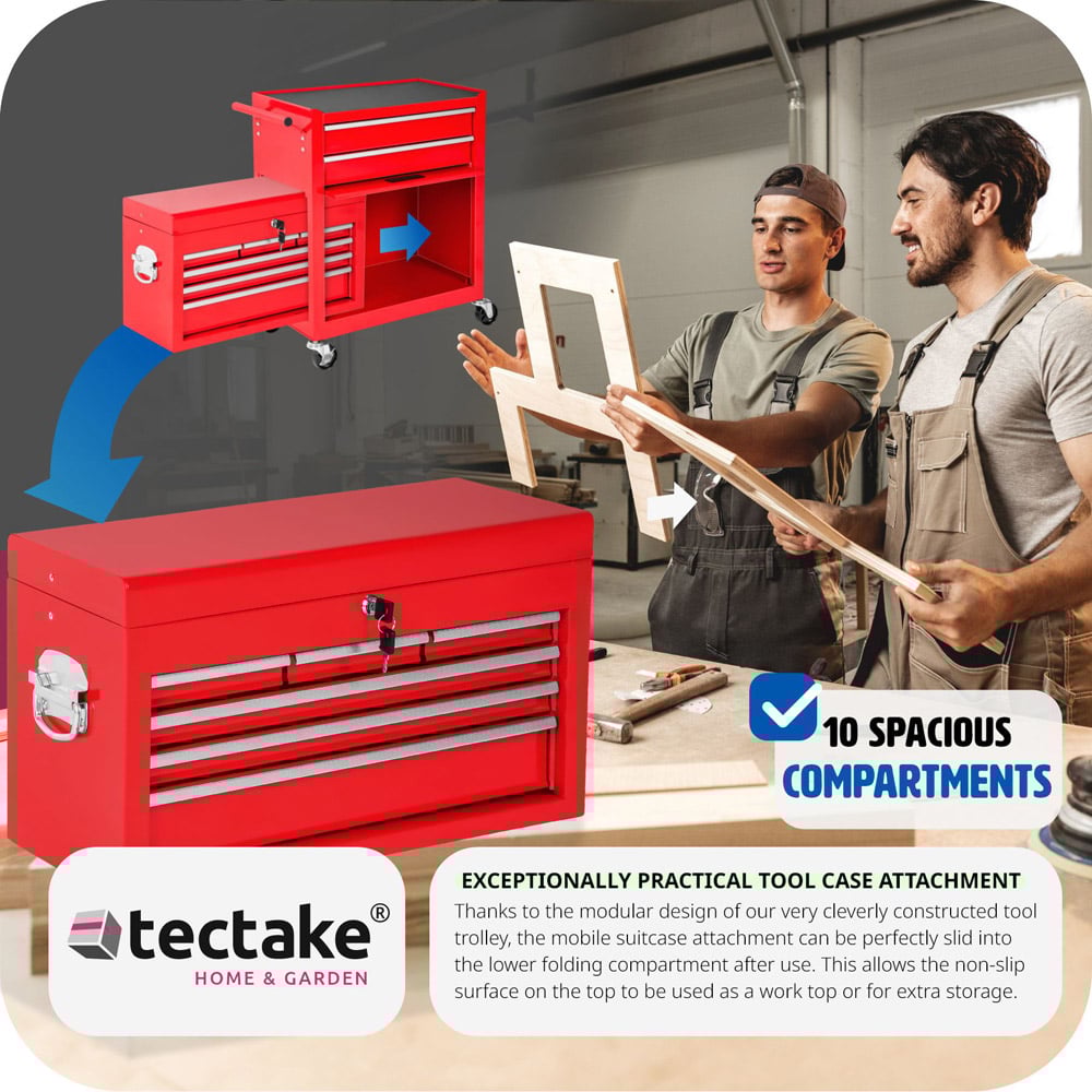 tectake 8 Drawer Red Tool Chest of Drawers with Wheels Image 7