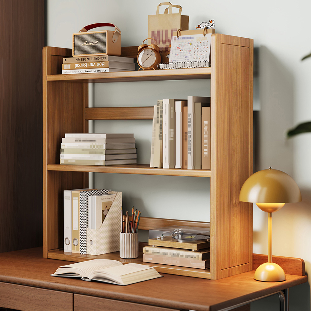 Living and Home 3 Shelf Natural Bamboo Desktop Bookshelf with Guardrail ...