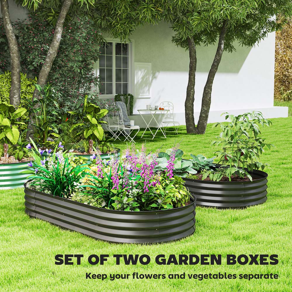 Outsunny Dark Grey Raised Garden Bed with Metal Plant Stakes Set of 2 Image 5