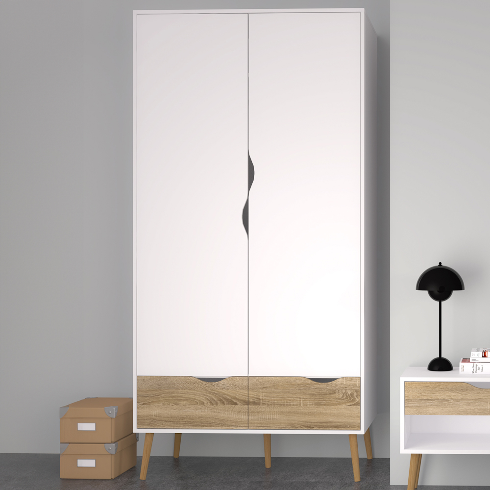 Florence 2 Door 2 Drawer White and Oak Wardrobe Image 1