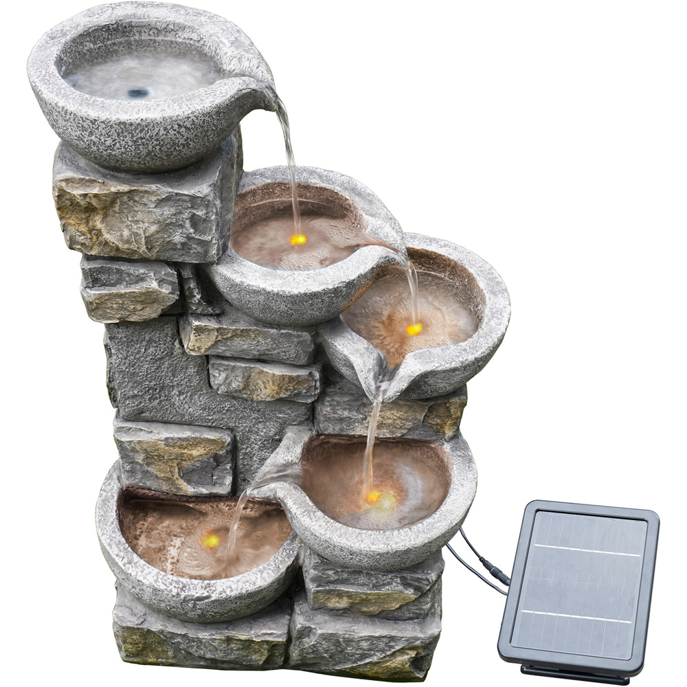 Teamson Home Solar 4-Tier Flowing Bowls Fountain with Power Storage Image 4