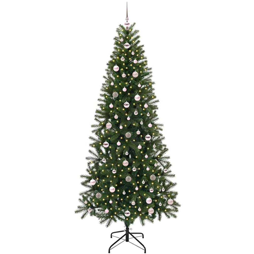 vidaXL Pre-Lit Pink Baubles Green Artificial Christmas Tree 8ft Image 1