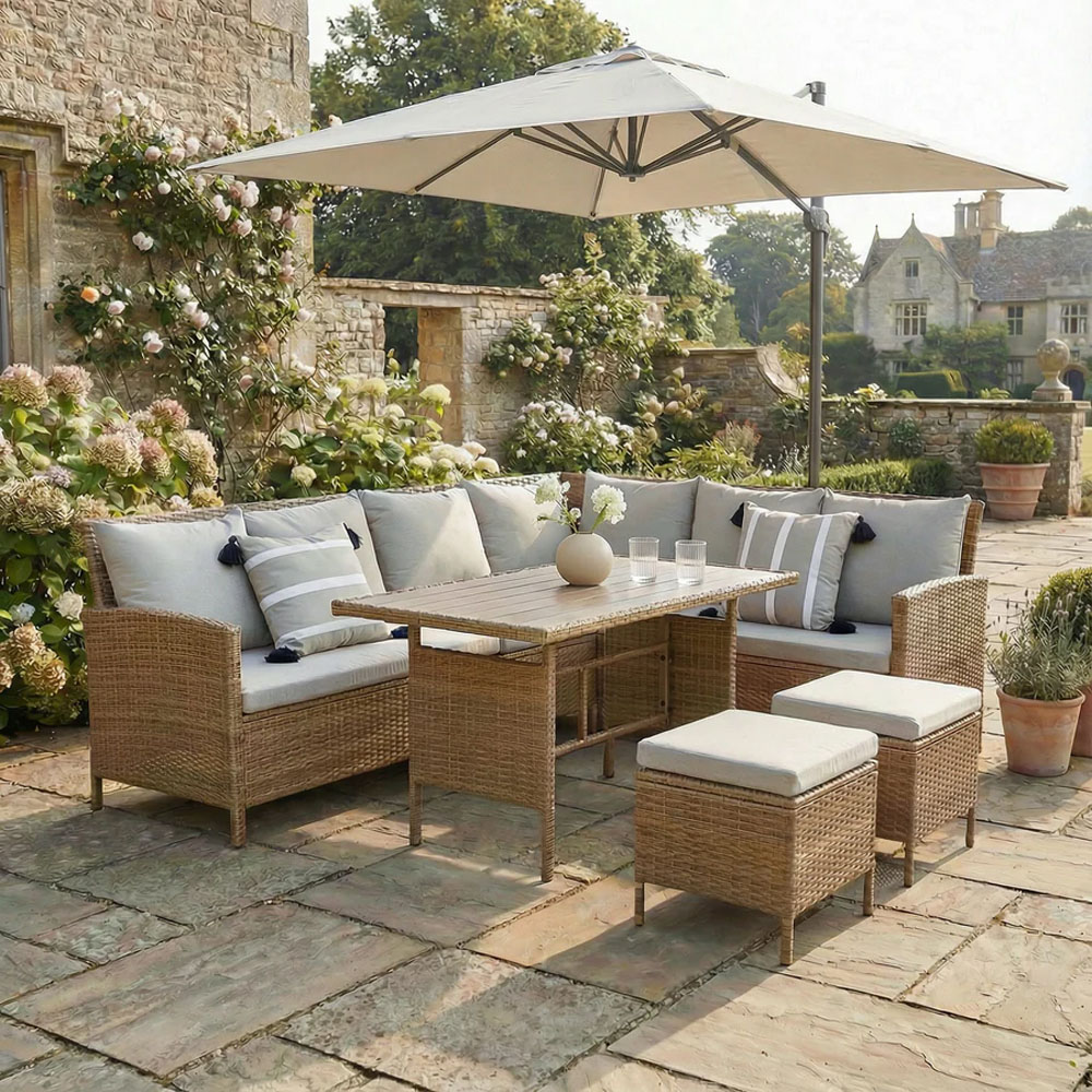 HGD Thalia 8 Seater Brown Rattan Garden Corner Dining Sofa Set with Plywood Table Image 8