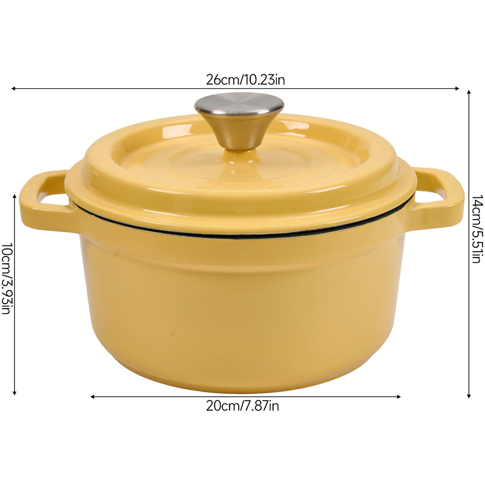 Living and Home 2L Yellow Enamelled Cast Iron Dutch Oven Image 8
