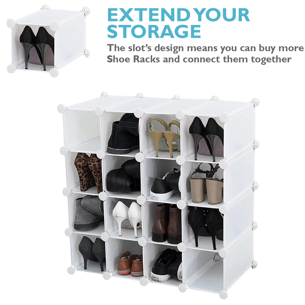 AMOS 16 Pair White Interlocking Cube Shoe Storage Rack Image 3