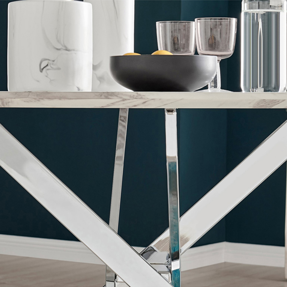 Furniturebox Arona Valera Marble Effect 6 Seater Round Dining Set White Chrome and Grey Image 6