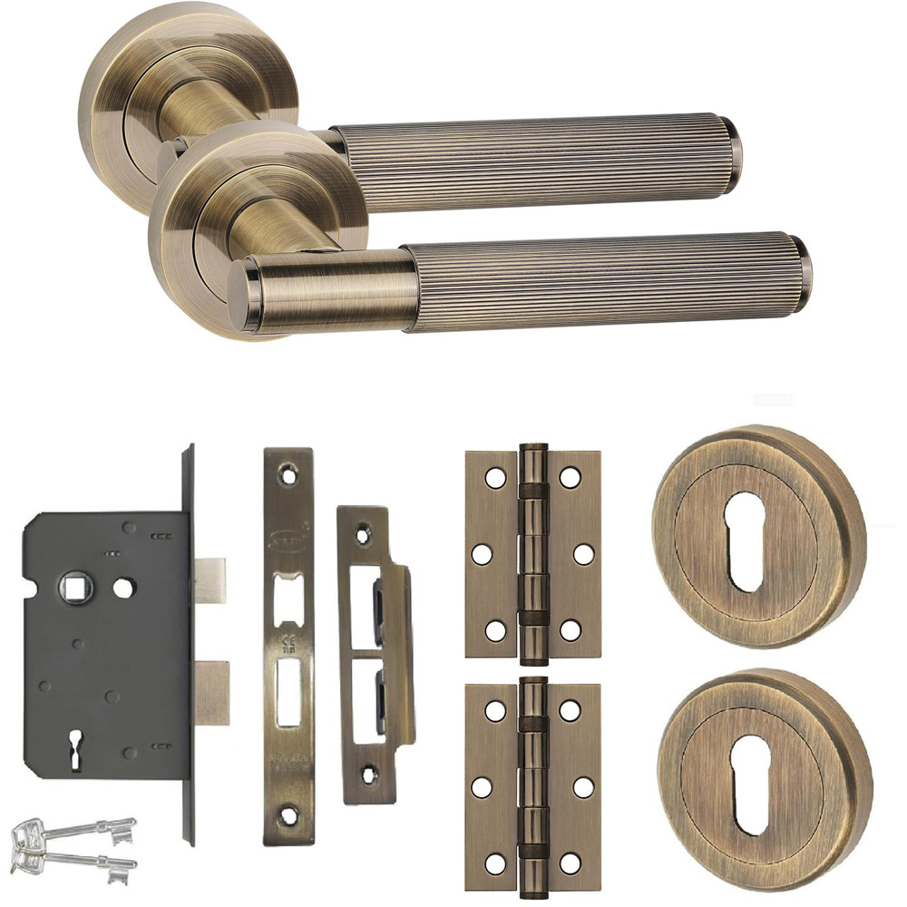 Golden Grace Antique Brass Straight T-Bar Linear Door Handle Set Image 1