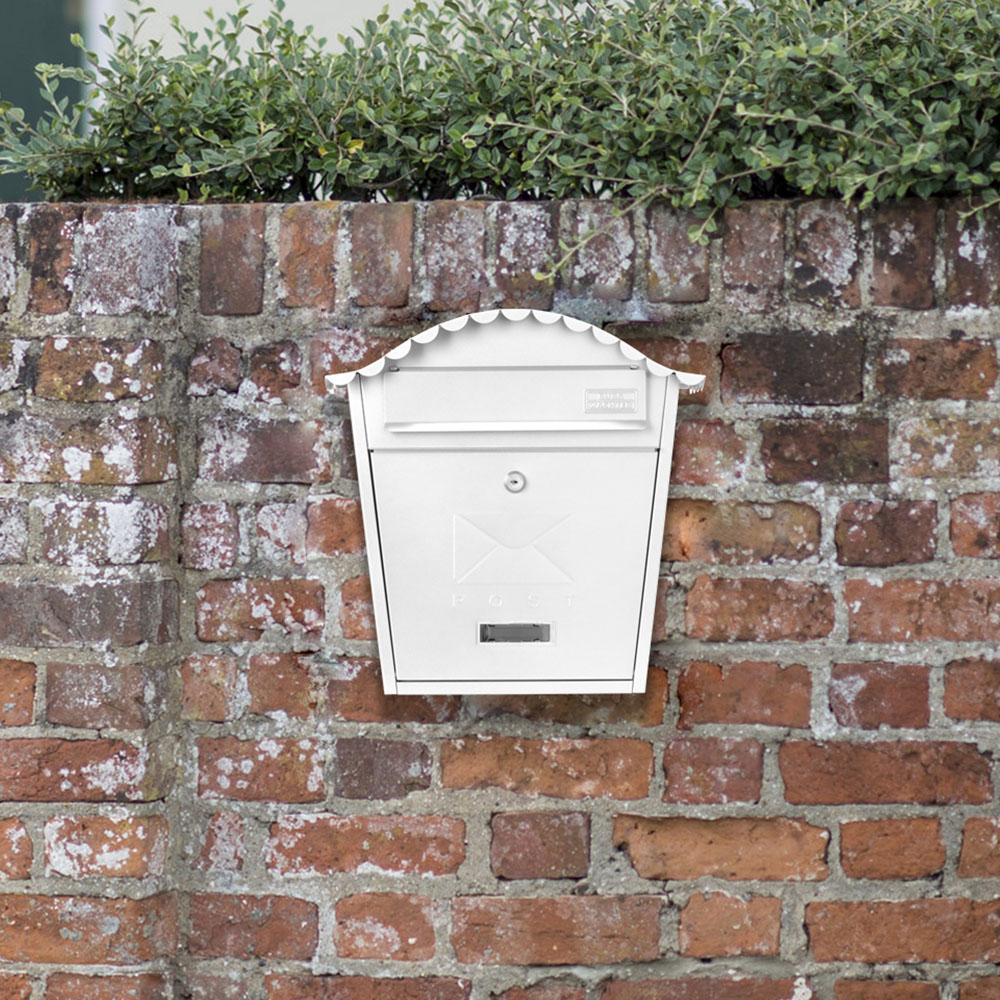 Burg-Wachter Classic White Wall Mounted Galvanised Steel Post Box Image 2