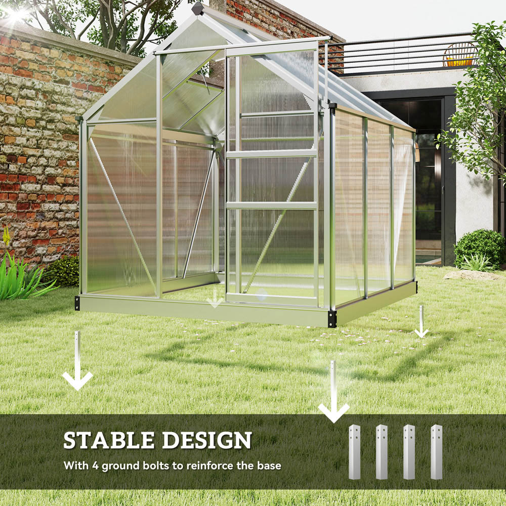 Outsunny Aluminium Polycarbonate 6 x 6ft Walk-in Greenhouse Image 6