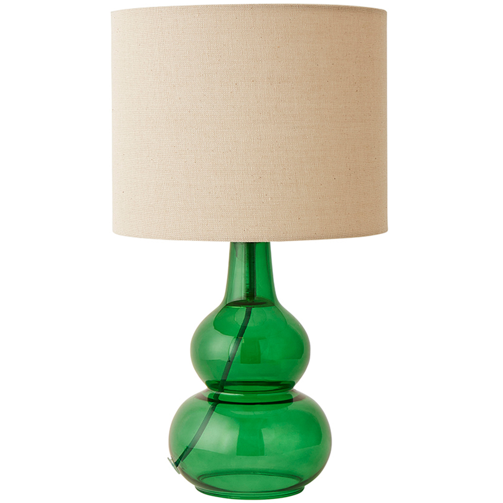 ValueLights Aida Natural Linen Tall Lamp Shade Green Bubble Glass LED Table Lamp Image 1