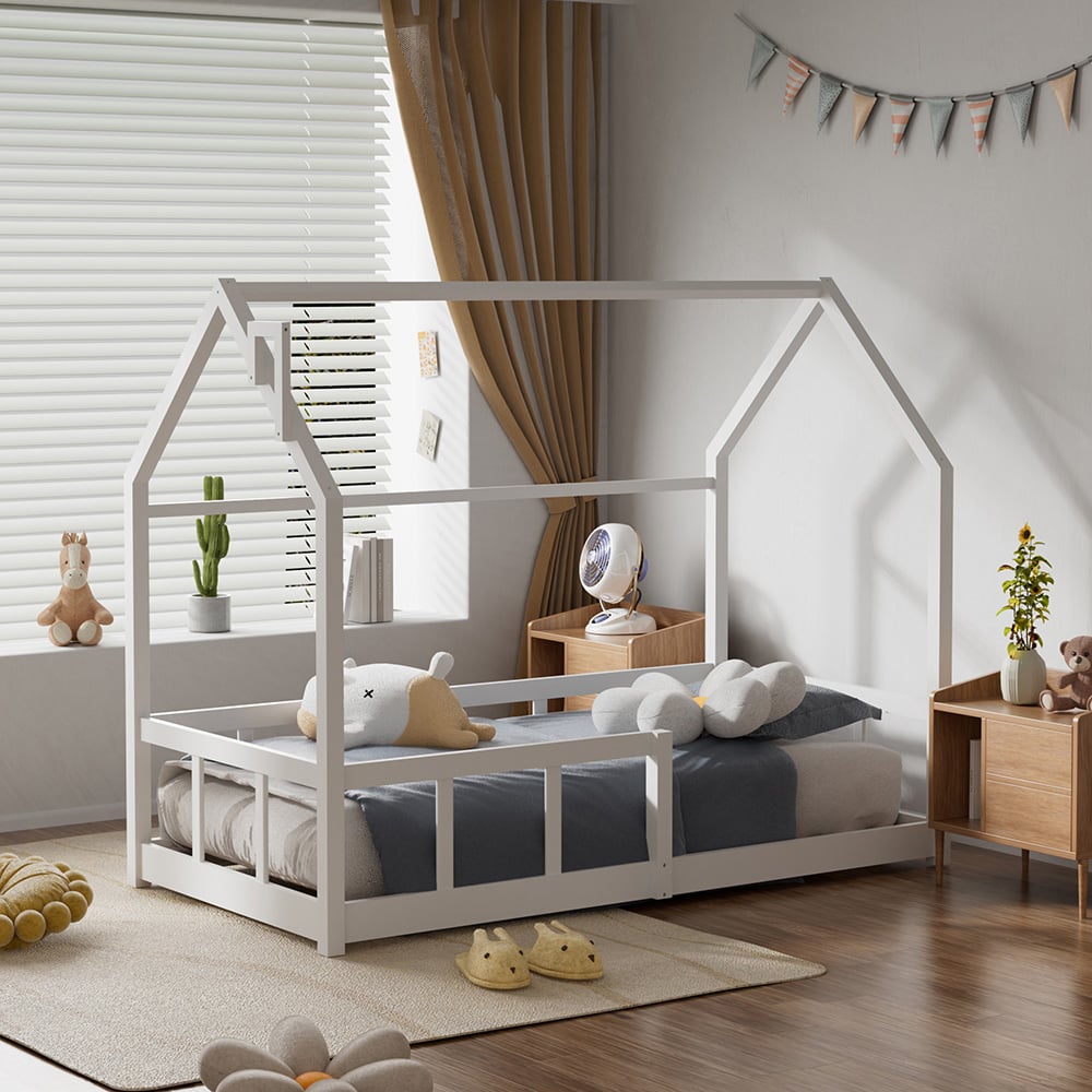 Living and Home Single White Pine Wood House Bed Frame Image 7