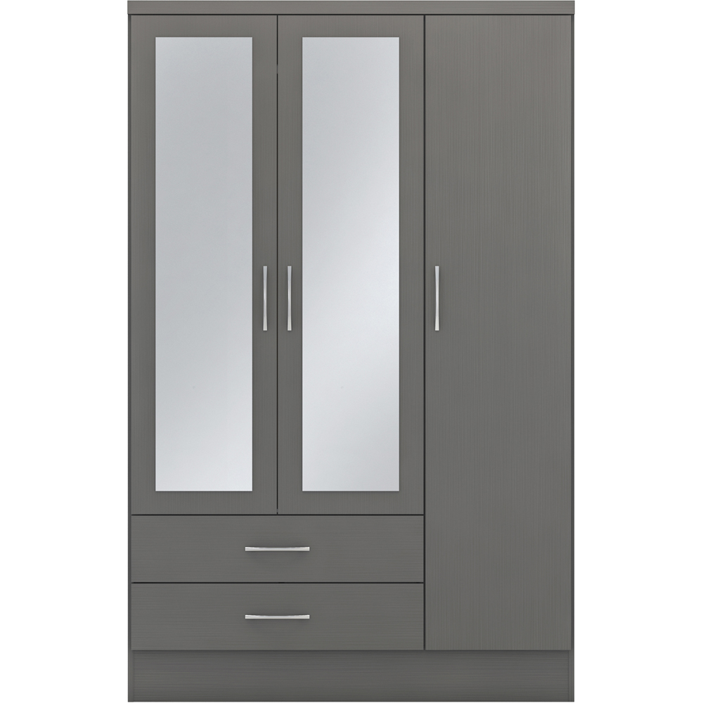 Seconique Nevada 3 Door 2 Drawer 3D Effect Grey Mirrored Wardrobe Image 3