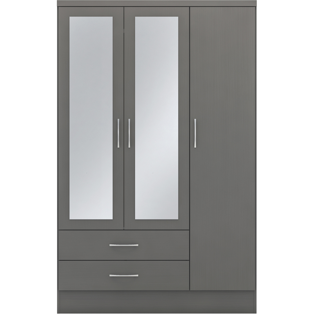 Seconique Nevada 3 Door 2 Drawer 3D Effect Grey Mirror Wardrobe Image 3