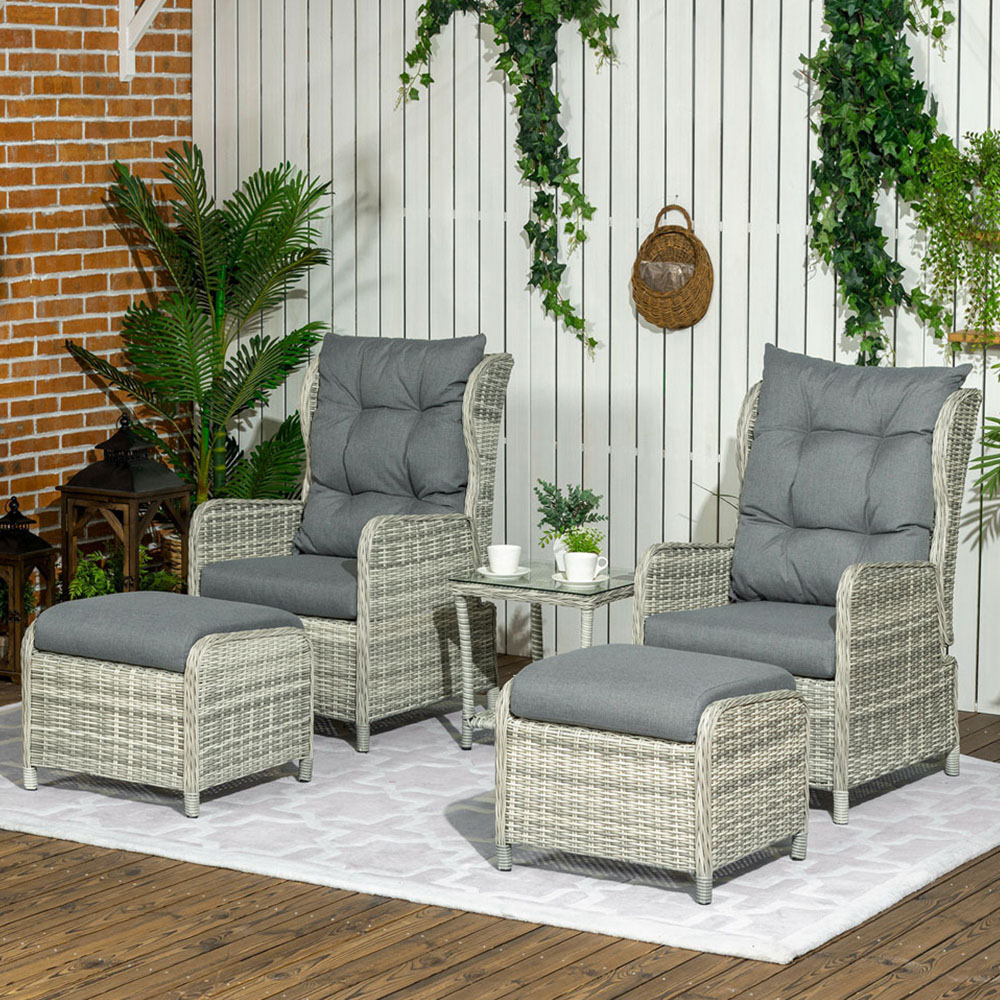 Outsunny 2 Seater Mixed Grey PE Rattan Sun Lounger Set Image 1