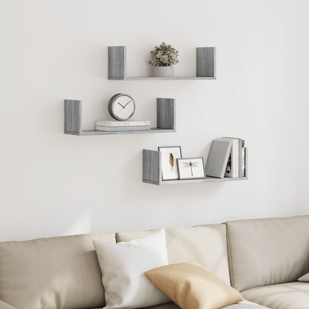 vidaXL 58cm Set of 3 Grey Sonoma Floating Wall Shelf Image 2