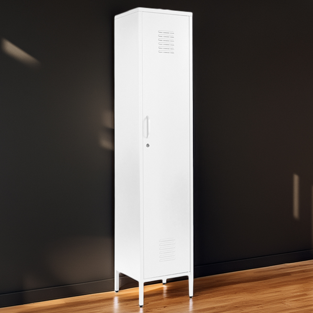 MMT Furniture Designs Single Door White Metal Tall Locker Cabinet Image 1