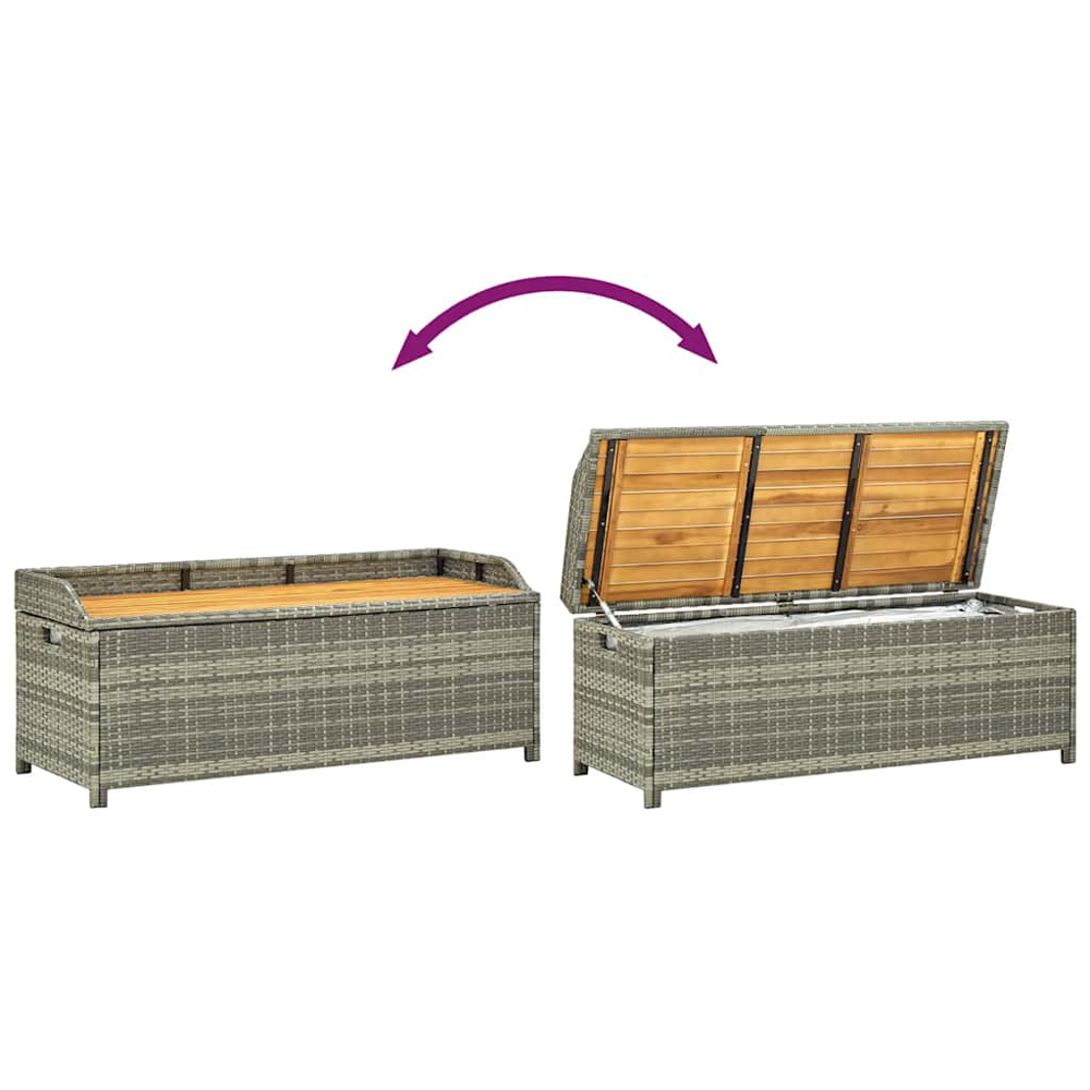 vidaXL Grey Poly Rattan Garden Storage Bench 120 x 50 x 50cm Image 7