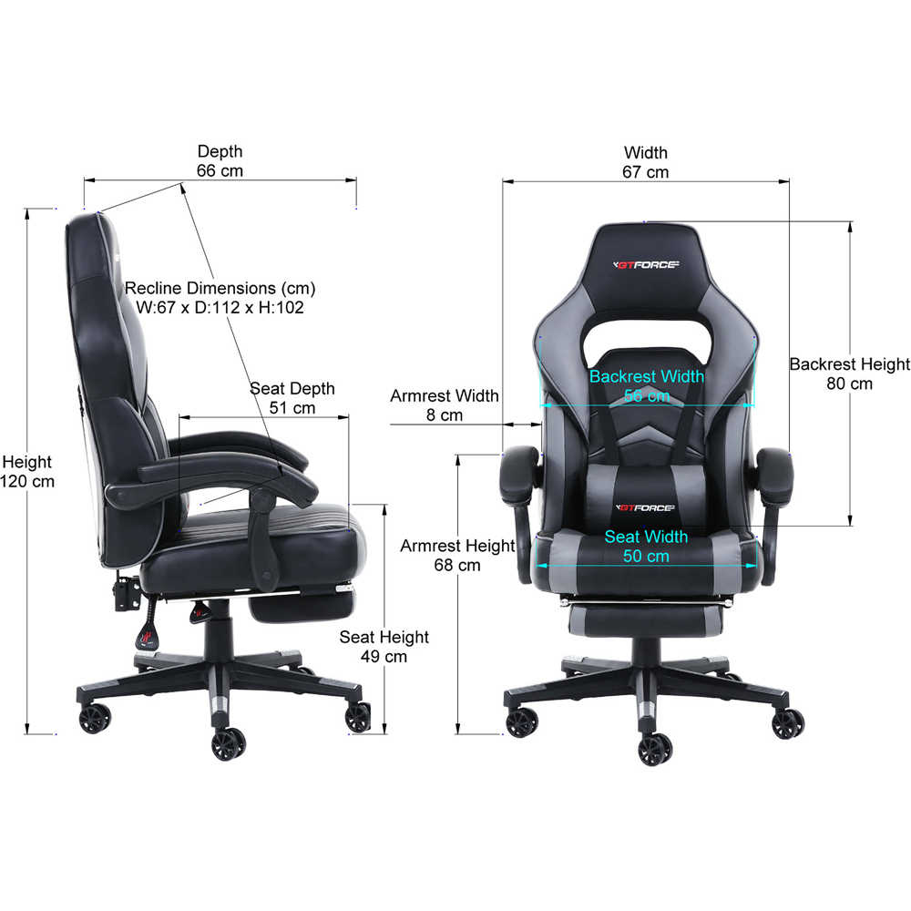 Furniture Online Turbo Grey Faux Leather Reclining Gaming Chair Image 9